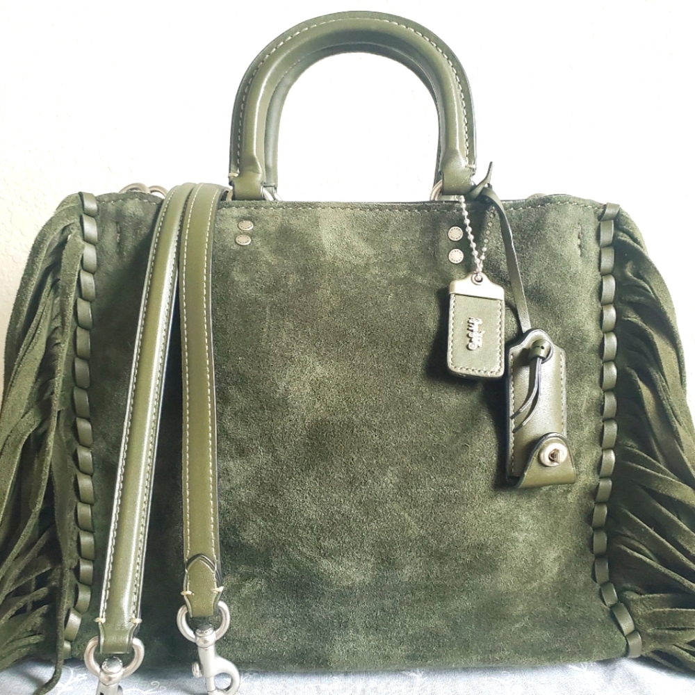 Coach Rogue 30 Suede With Fringe In Fern